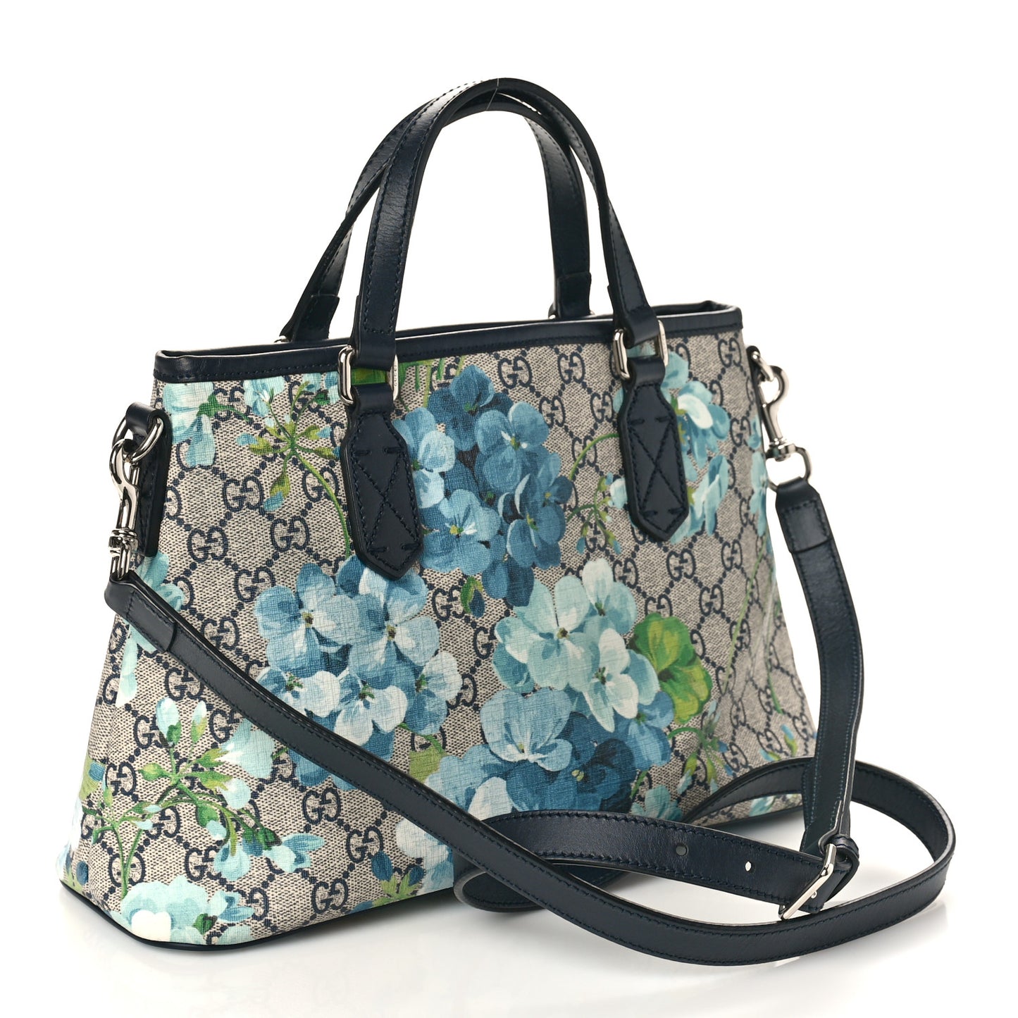 GG Supreme Monogram Blooms Small Zippered Tote Blue