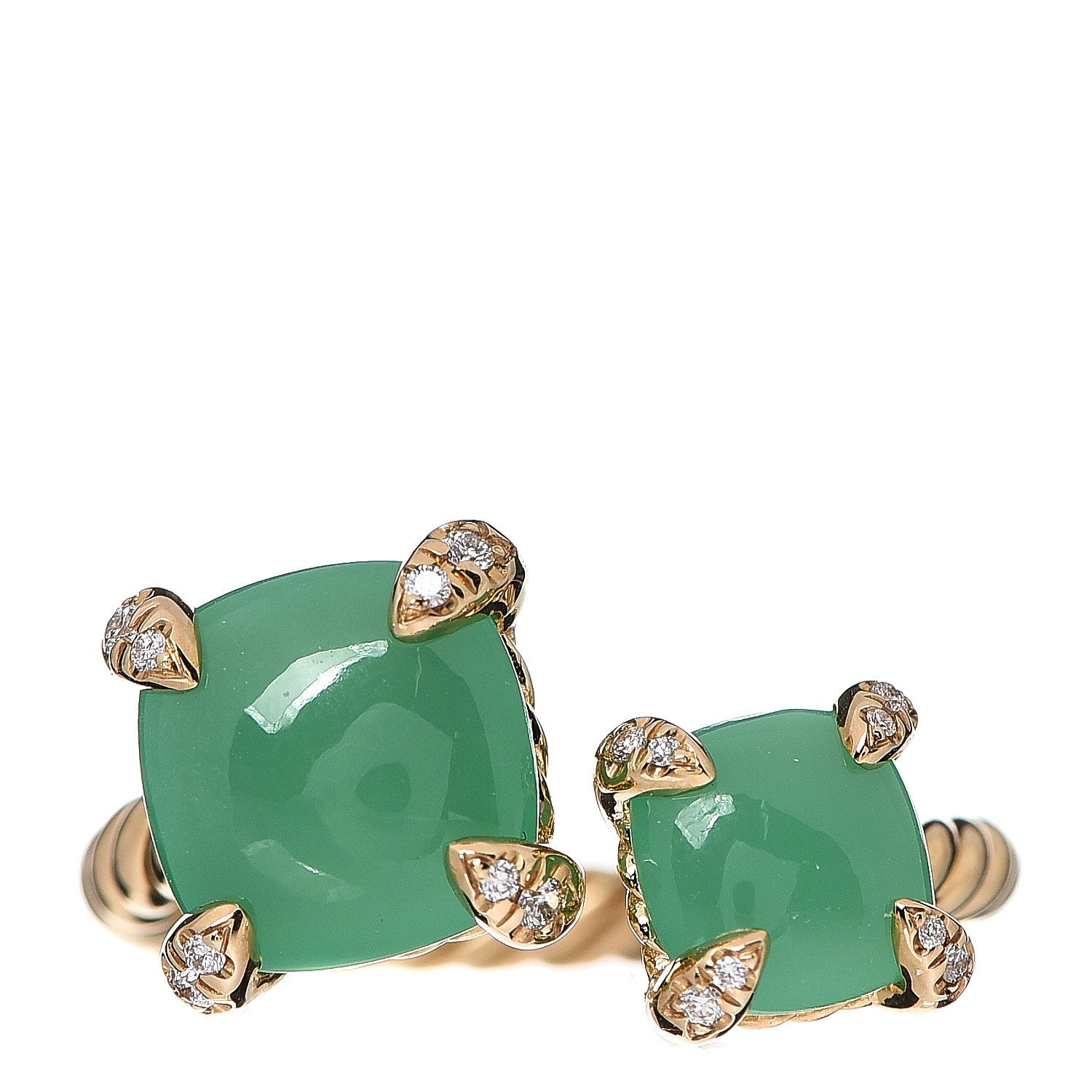 David Yurman 18K Yellow Gold Diamond Chrysoprase Chatelaine Bypass Ring 52 6 1 of 4