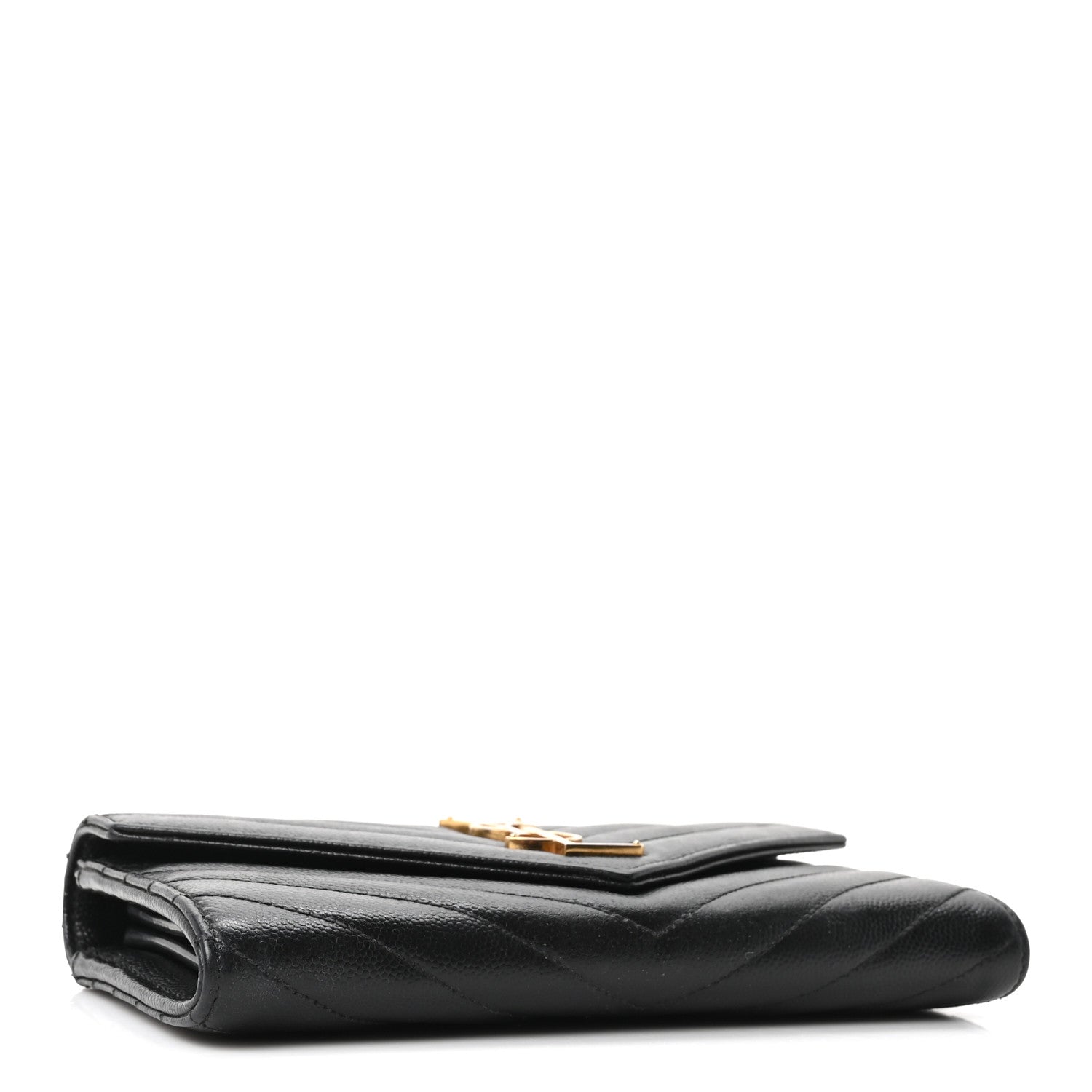 Saint Laurent Grain De Poudre Matelasse Chevron Monogram Flap Wallet Black 4 of 9