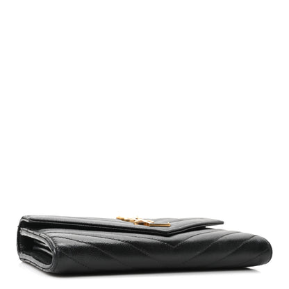 Saint Laurent Grain De Poudre Matelasse Chevron Monogram Flap Wallet Black 4 of 9
