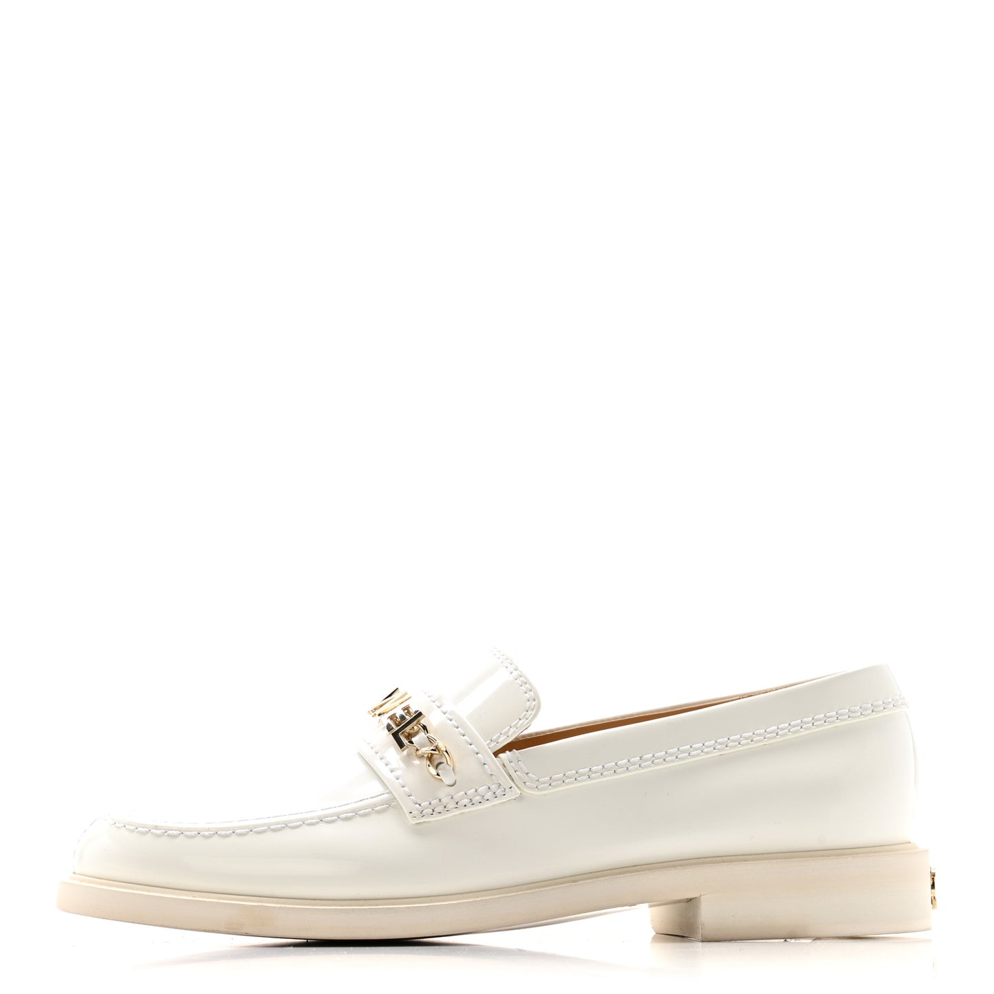 Shiny Calfskin Logo Loafers 39.5 White