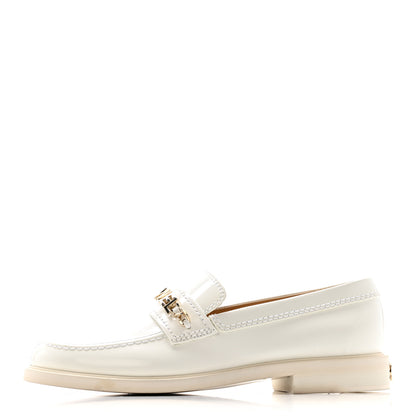 Chanel Shiny Calfskin Logo Loafers 39.5 White 1 of 14