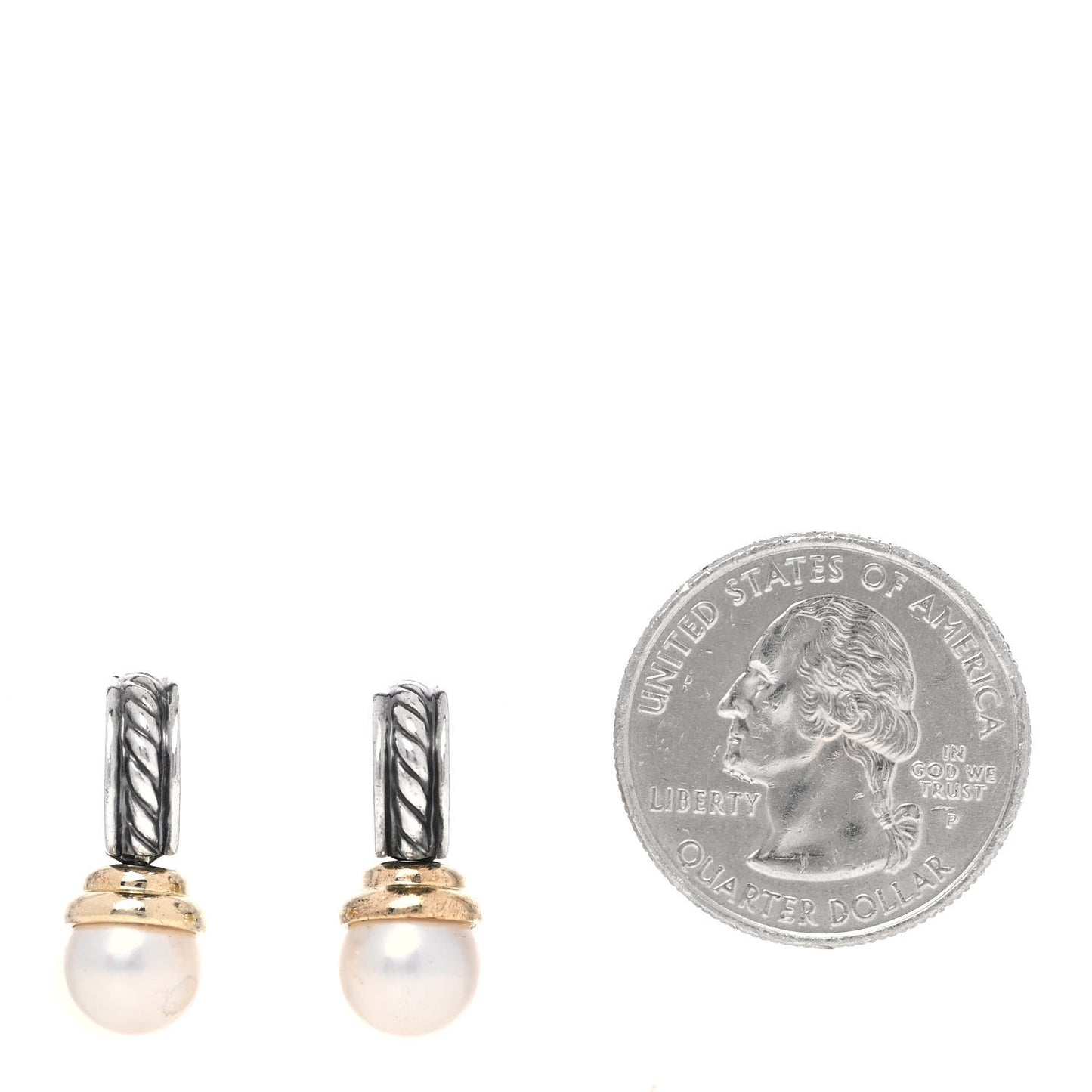 Sterling Silver 14K Yellow Gold Pearl Cable Drop Earrings
