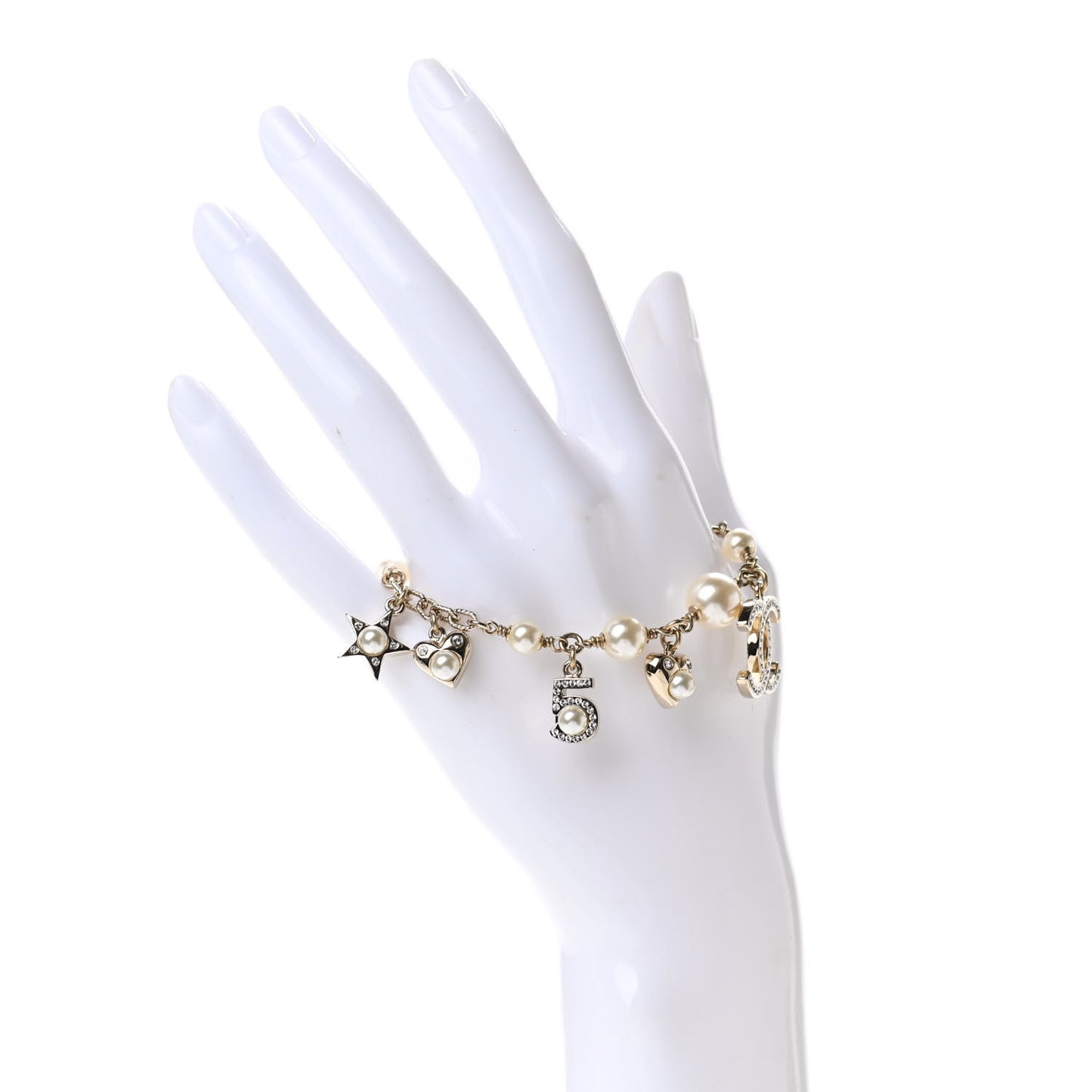 Crystal Pearl CC Charming Bracelet Gold