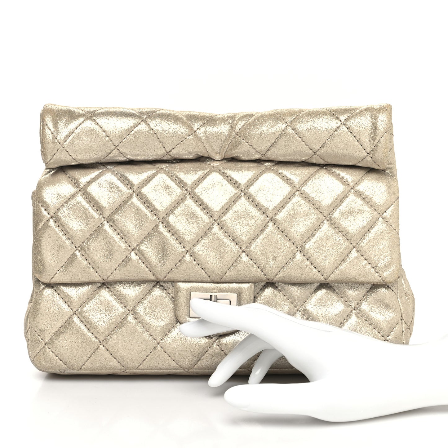 Iridescent Calfskin Quilted Large Roll 2.55 Reissue Clutch Light Gold