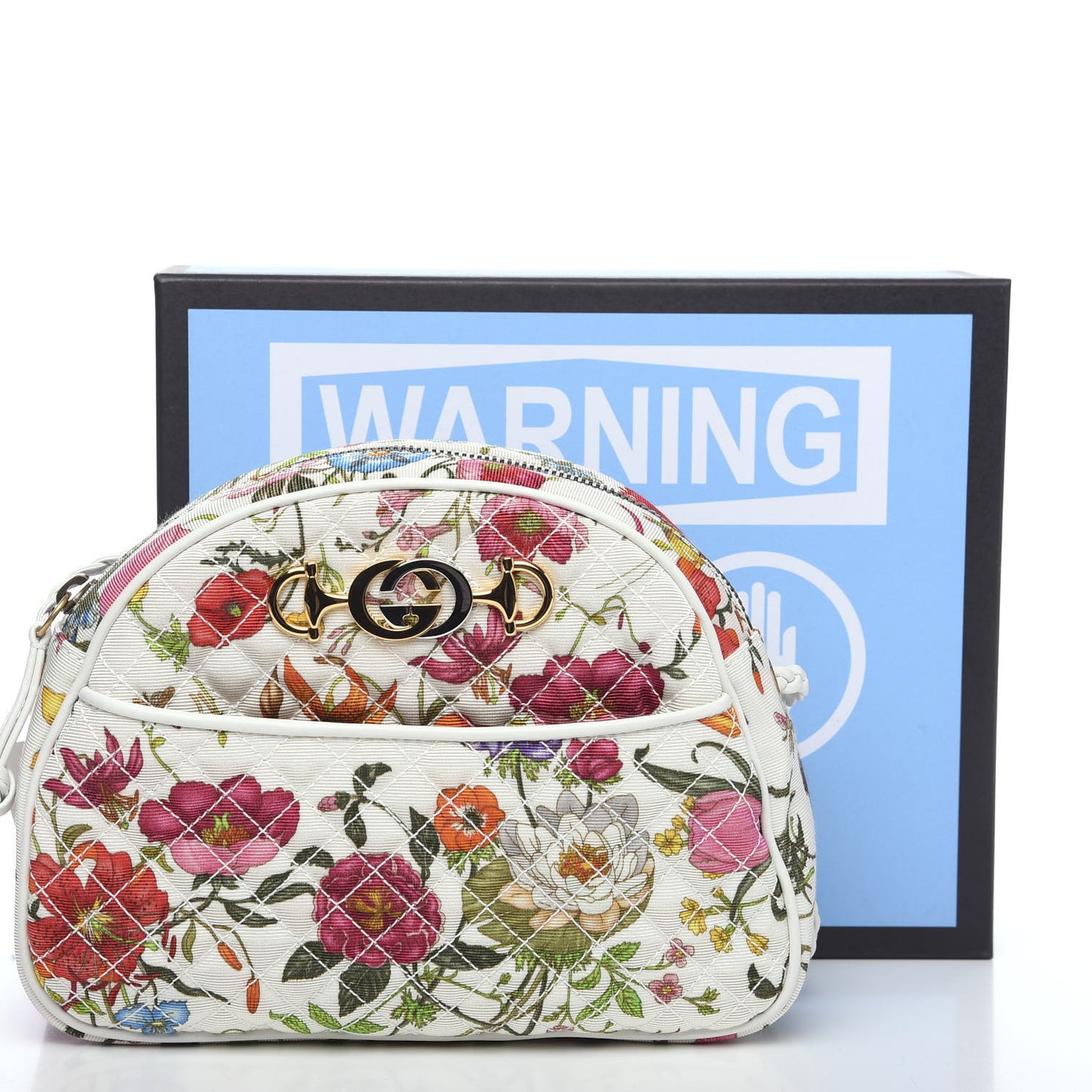 Canvas Flora Floral Trapuntata Small Zumi Dome Shoulder Bag White