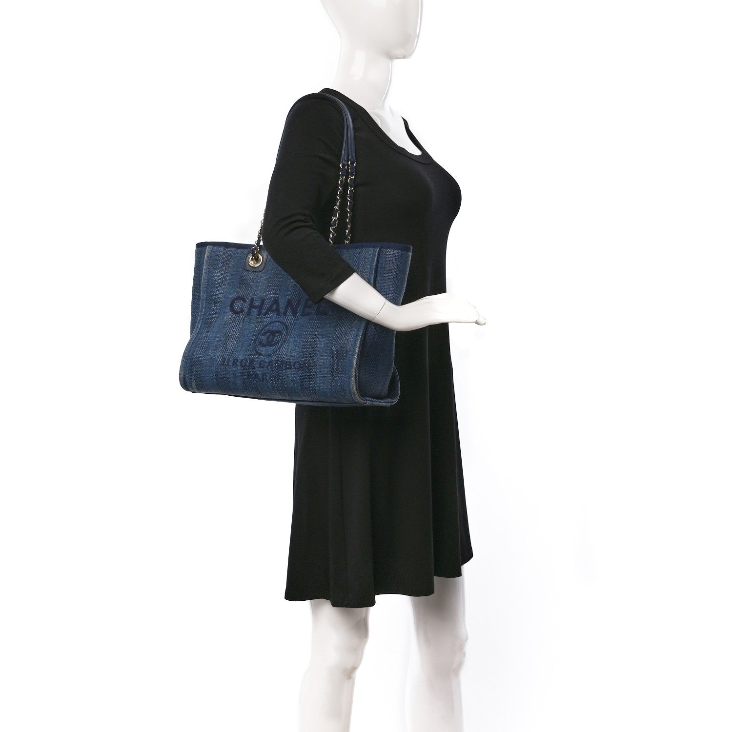 Chanel Mixed Fibers Striped Small Deauville Tote Navy Blue 2 of 9