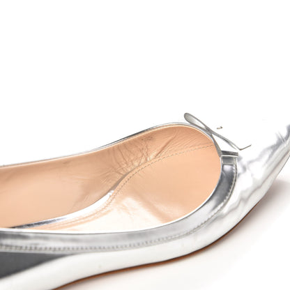 Prada Metallic Calfskin Bow Ballet Flats 39.5 Silver 11 of 12