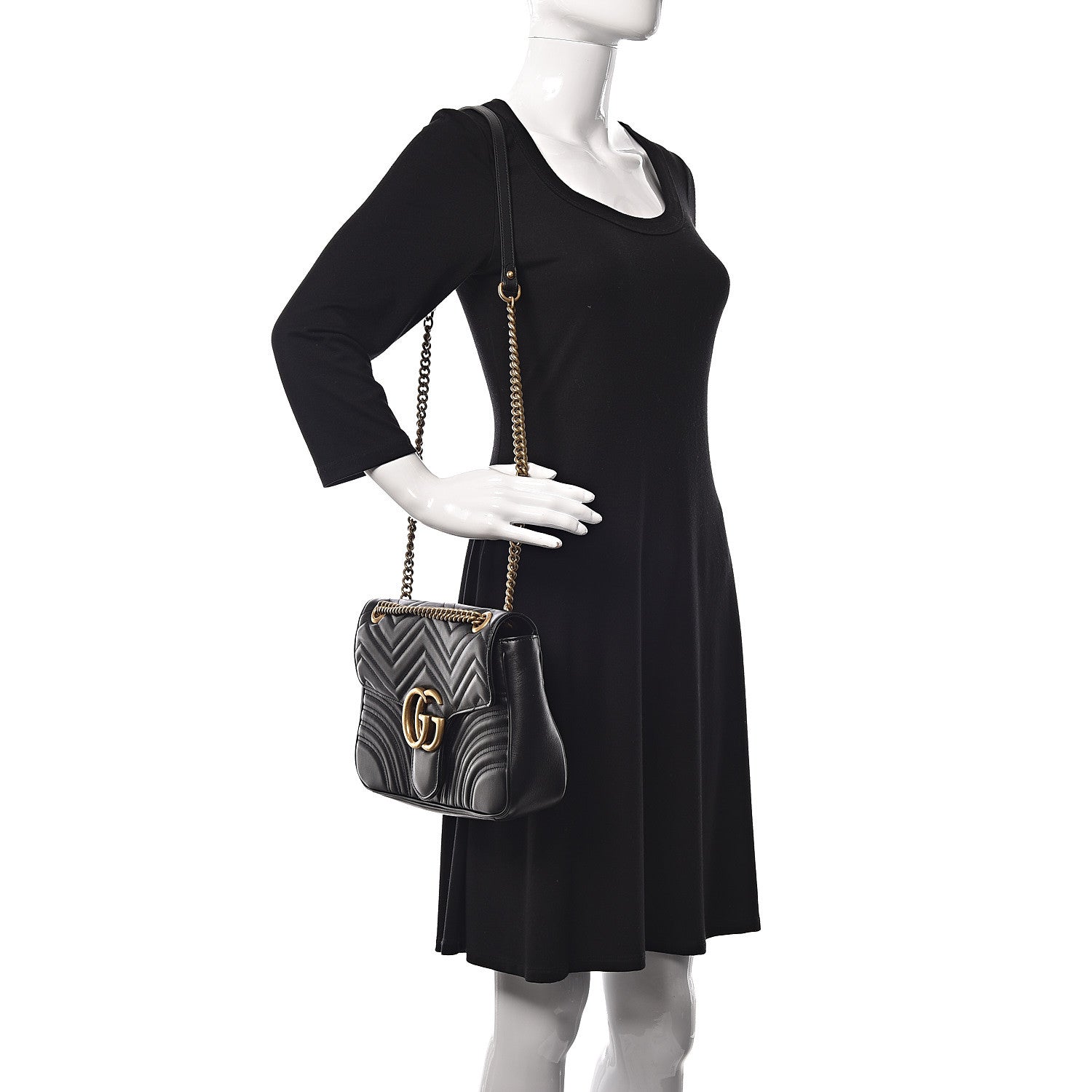 Gucci Calfskin Matelasse Medium GG Marmont Shoulder Bag Black 2 of 12