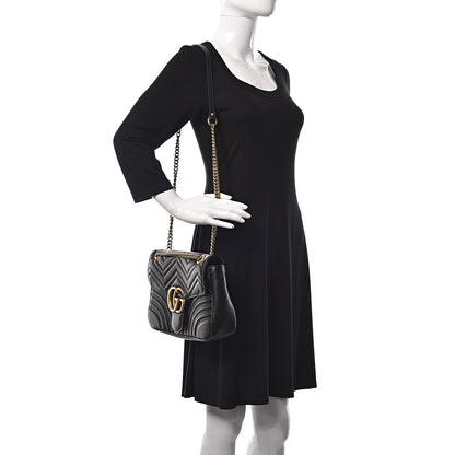 Gucci Calfskin Matelasse Medium GG Marmont Shoulder Bag Black 2 of 12