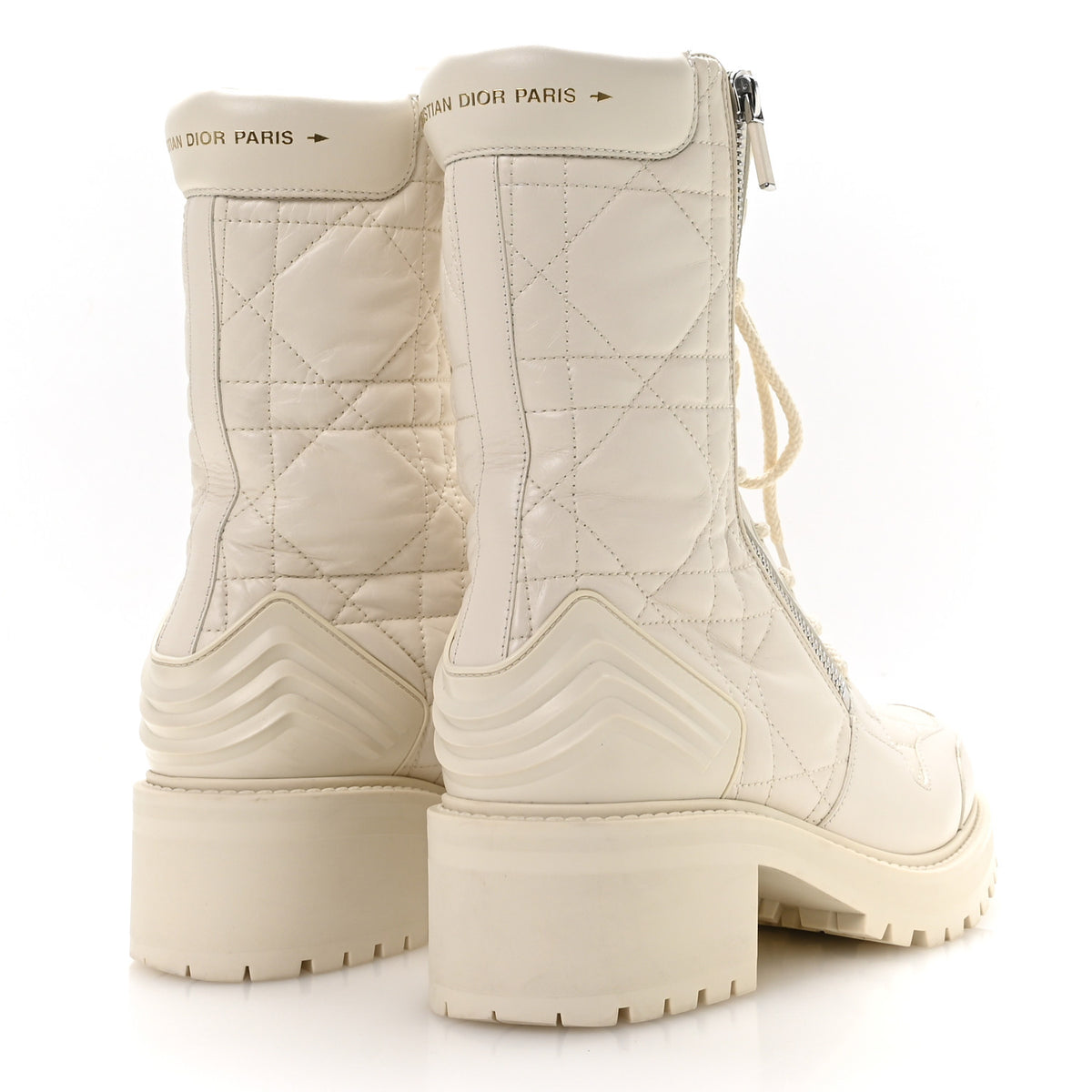 Calfskin Quilted Combat Boots 40 White
