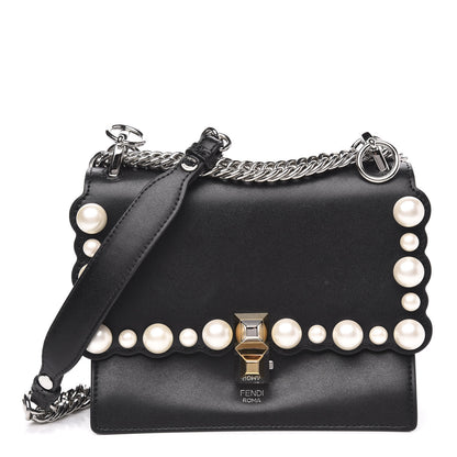 Fendi Vitello Liberty Pearl Scalloped Studded Small Kan I Shoulder Bag Black 1 of 9
