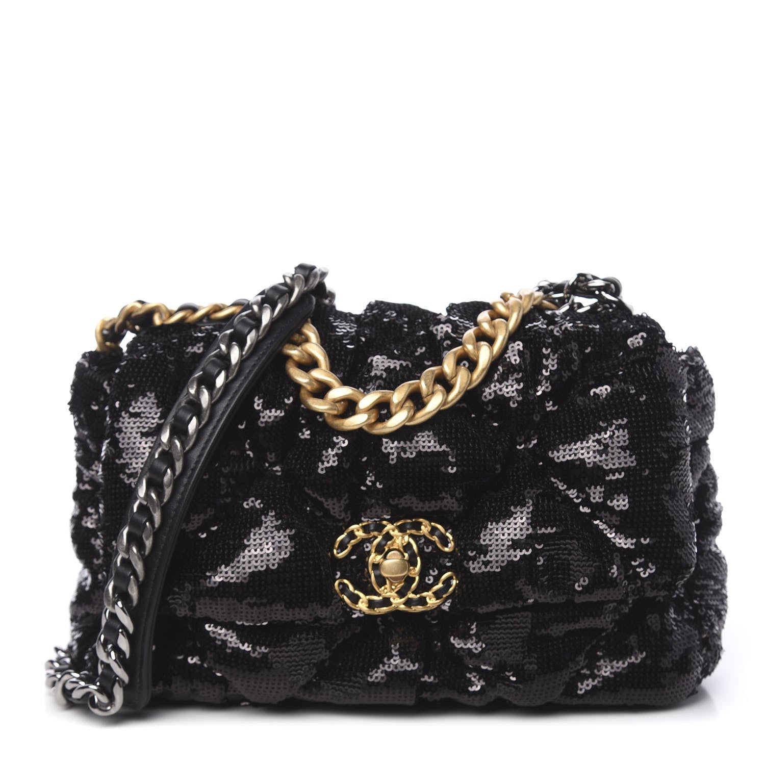 Chanel Sequin Quilted Medium 19 Flap Black 1 of 10