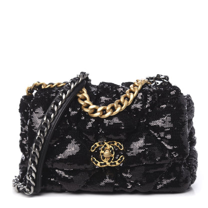 Chanel Sequin Quilted Medium 19 Flap Black 1 of 10