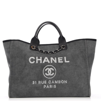 Chanel Canvas Large Deauville Tote Dark Grey 1 of 8