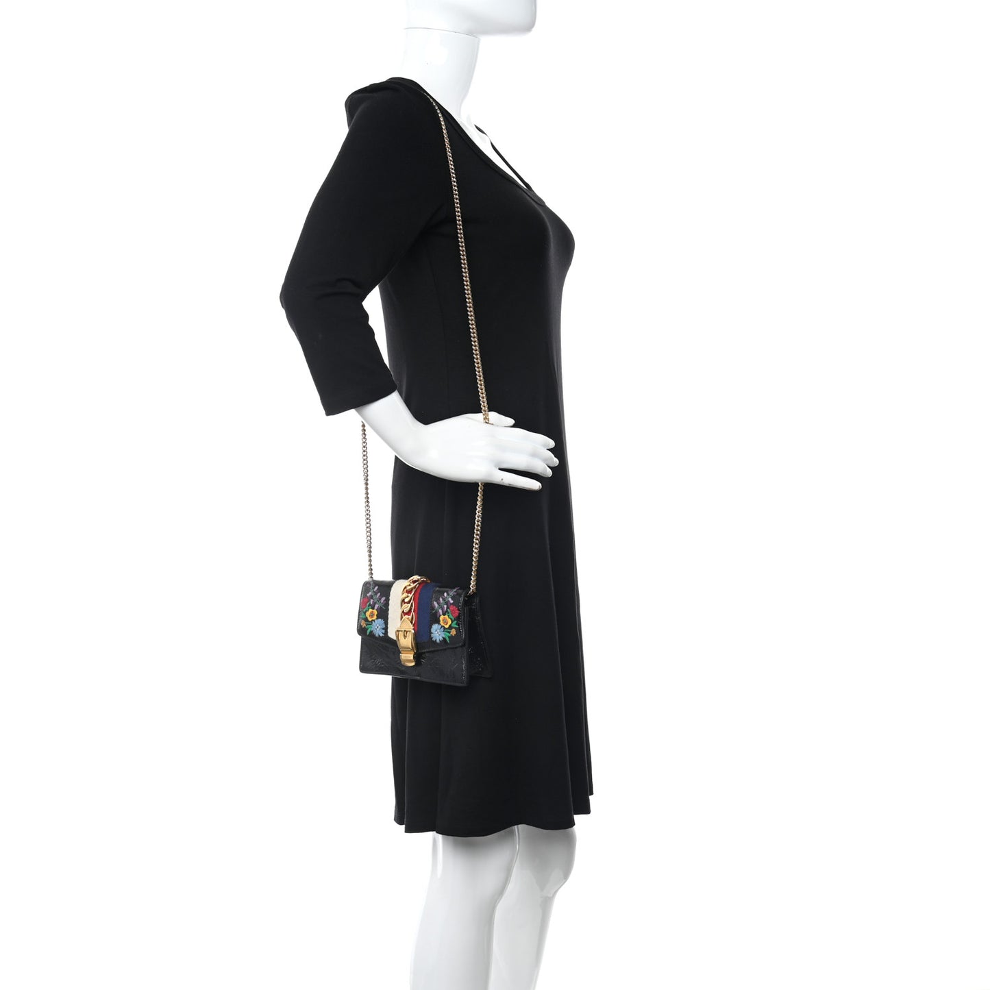 Calfskin Embroidered Super Mini Chain Shoulder Sylvie Shoulder Bag Black