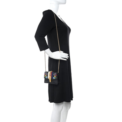 Gucci Calfskin Embroidered Super Mini Chain Shoulder Sylvie Shoulder Bag Black 2 of 10