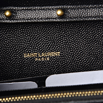 Saint Laurent Grain De Poudre Matelasse Chevron Monogram Chain Wallet Black 6 of 9