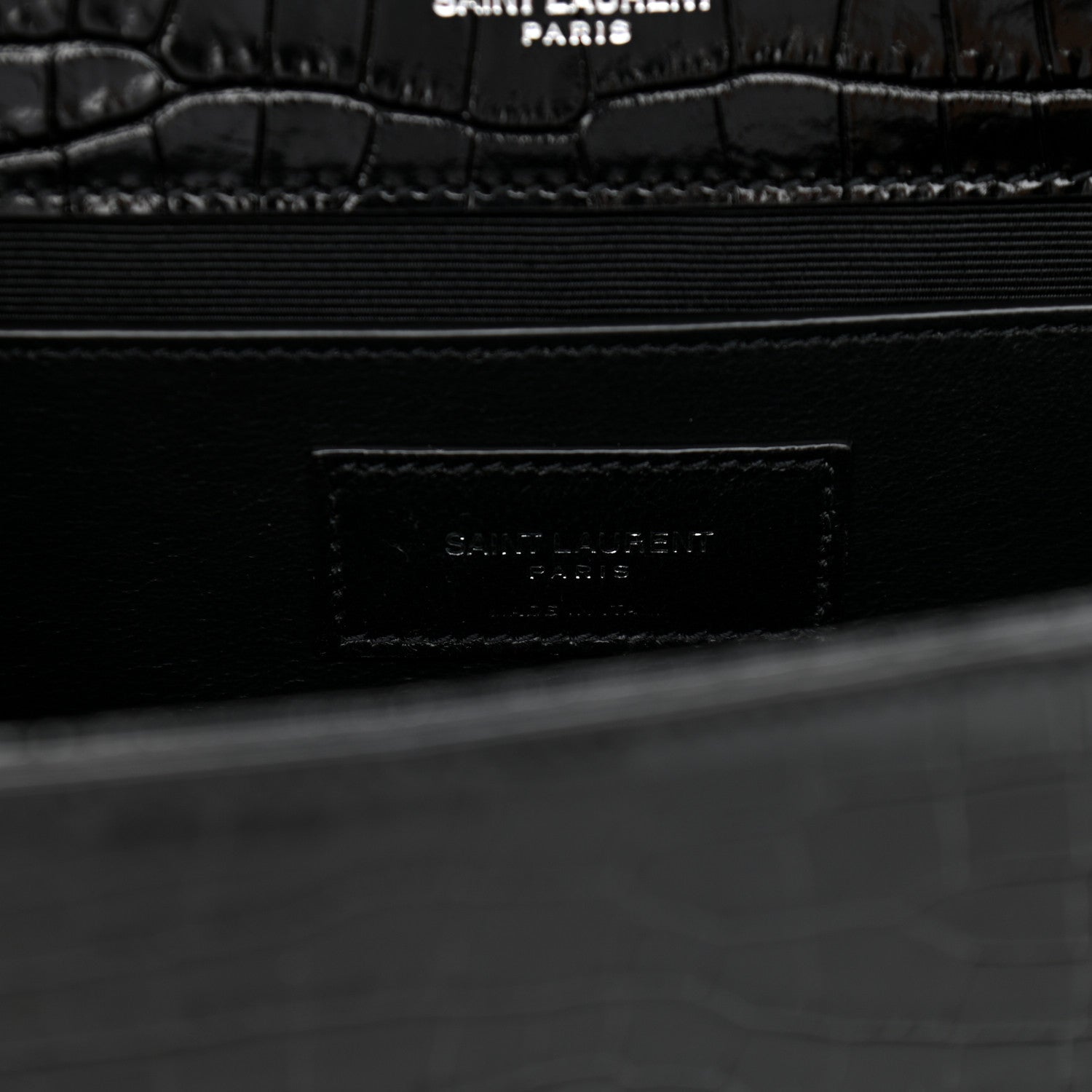 Saint Laurent Calfskin Crocodile Embossed Medium Classic Monogram Kate Tassel Satchel Black 6 of 9