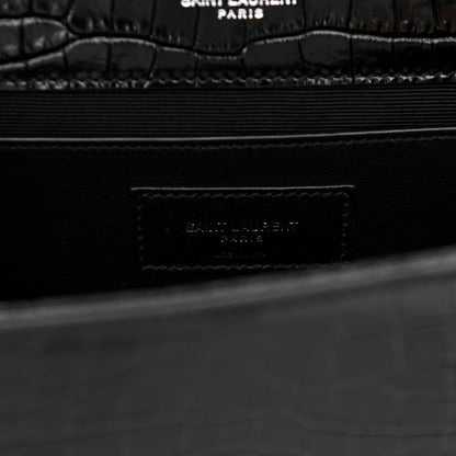 Saint Laurent Calfskin Crocodile Embossed Medium Classic Monogram Kate Tassel Satchel Black 6 of 9