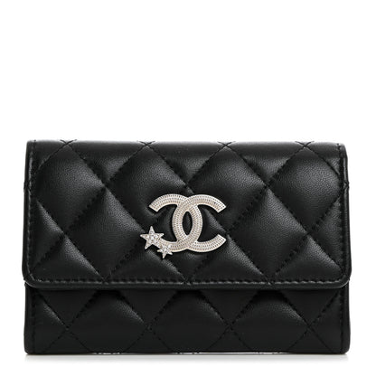 Chanel Lambskin Quilted Flap Crystal Star Card Holder Wallet Black 1 of 9