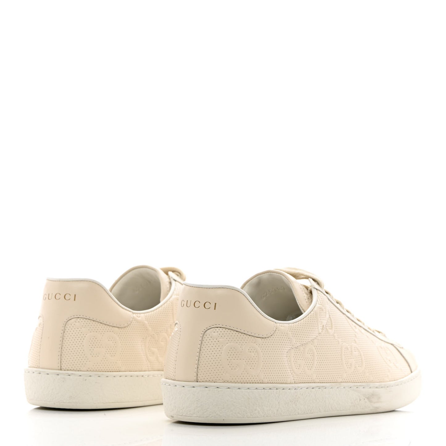 Calfskin GG Tennis Embossed Mens Ace Sneakers 9 Mystic White
