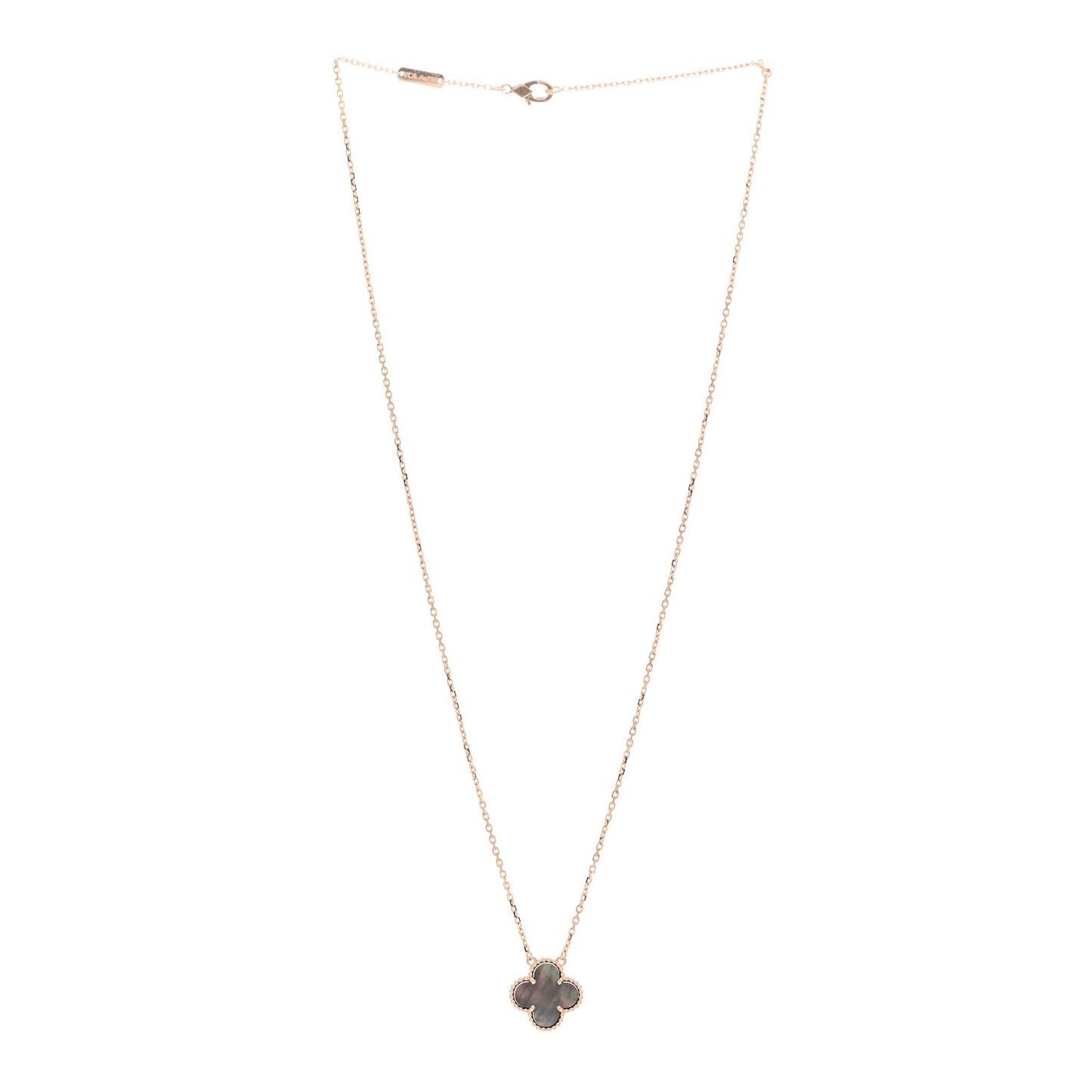 18K Rose Gold Gray Mother of Pearl Vintage Alhambra Pendant Necklace