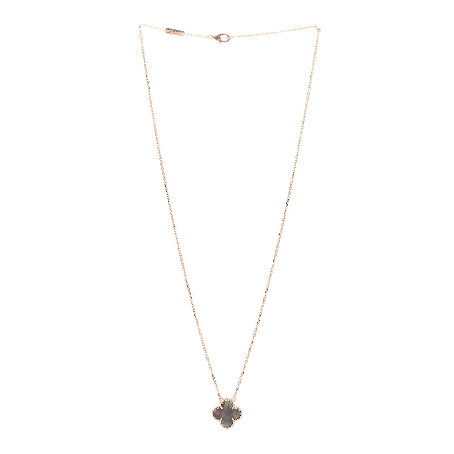 Van Cleef & Arpels 18K Rose Gold Gray Mother of Pearl Vintage Alhambra Pendant Necklace 2 of 5