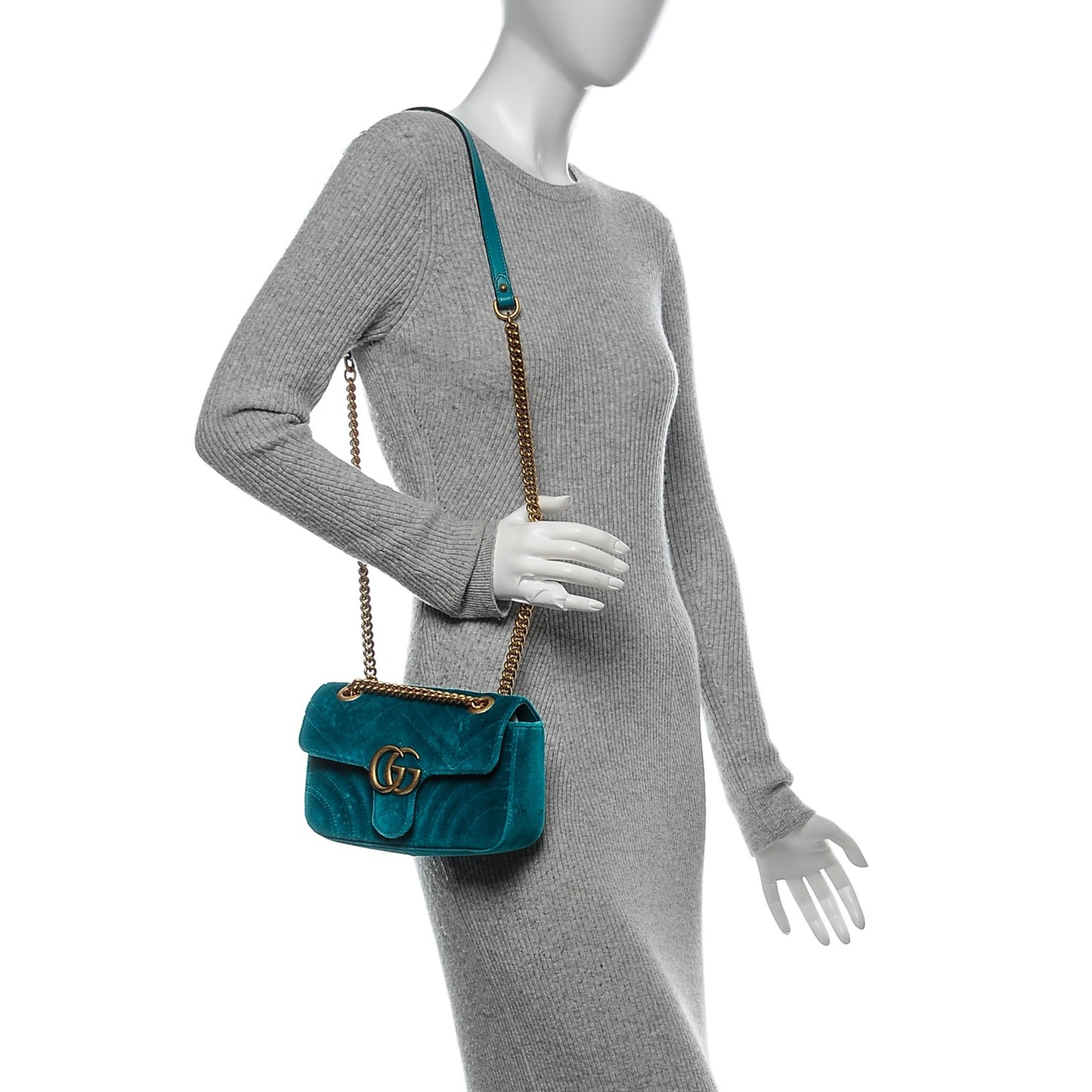 Velvet Matelasse Mini GG Marmont Shoulder Bag Pavone Cyan