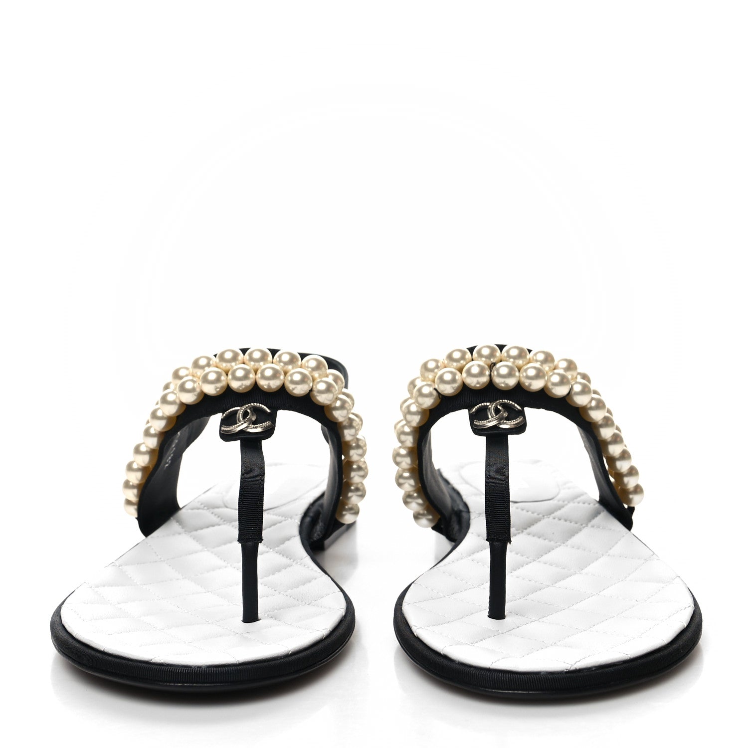 Chanel Grosgrain Pearl CC Sandals 40 Black 2 of 8