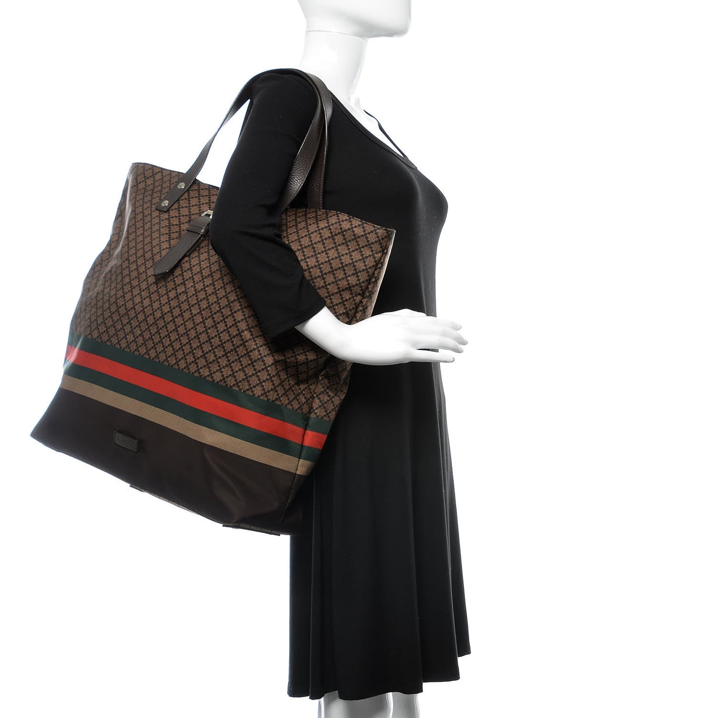 Nylon Diamante Web Buckle Tote Brown