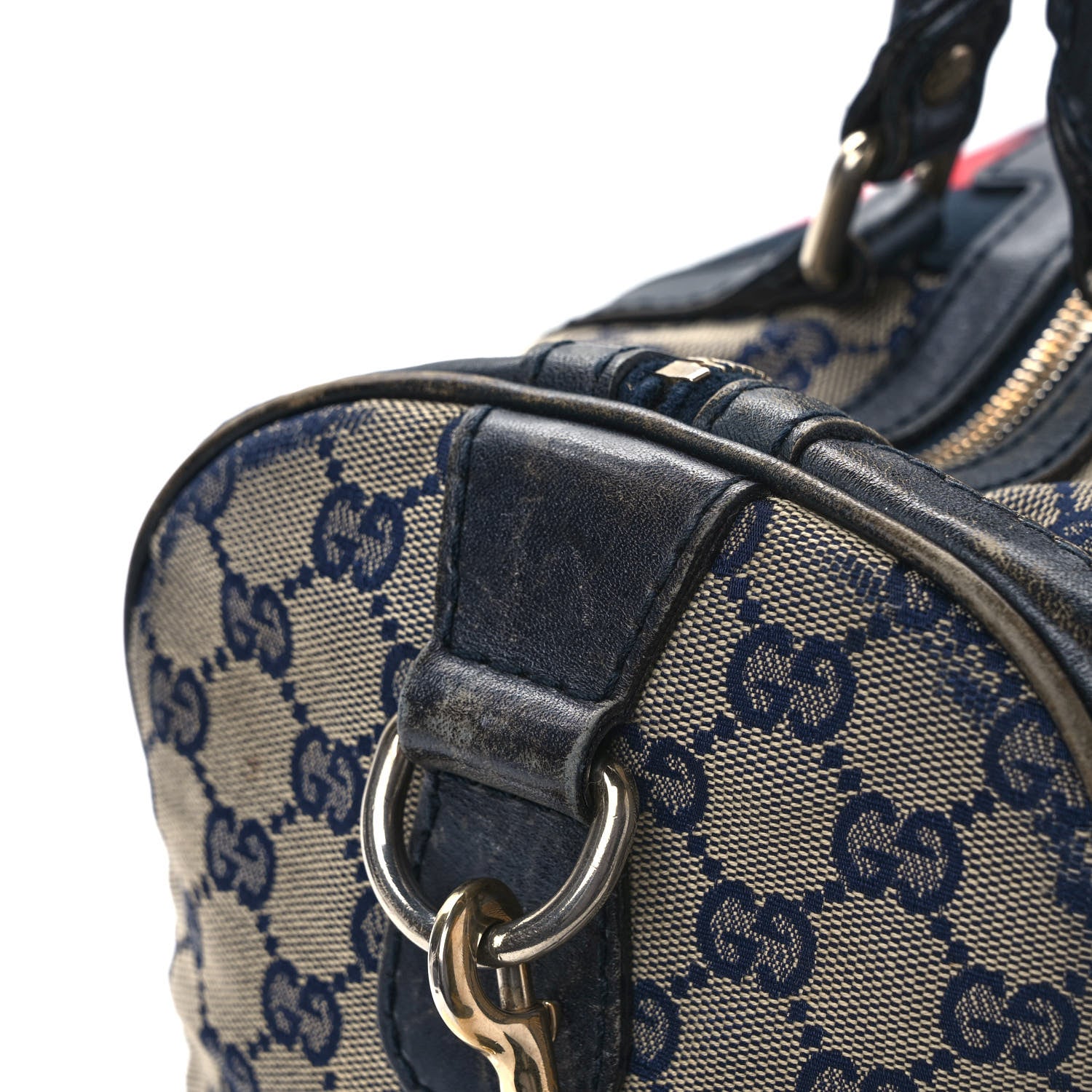 Gucci Monogram Selleria Calfskin Vintage Web Medium Boston Beige Blue 16 of 18