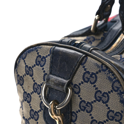Gucci Monogram Selleria Calfskin Vintage Web Medium Boston Beige Blue 16 of 18