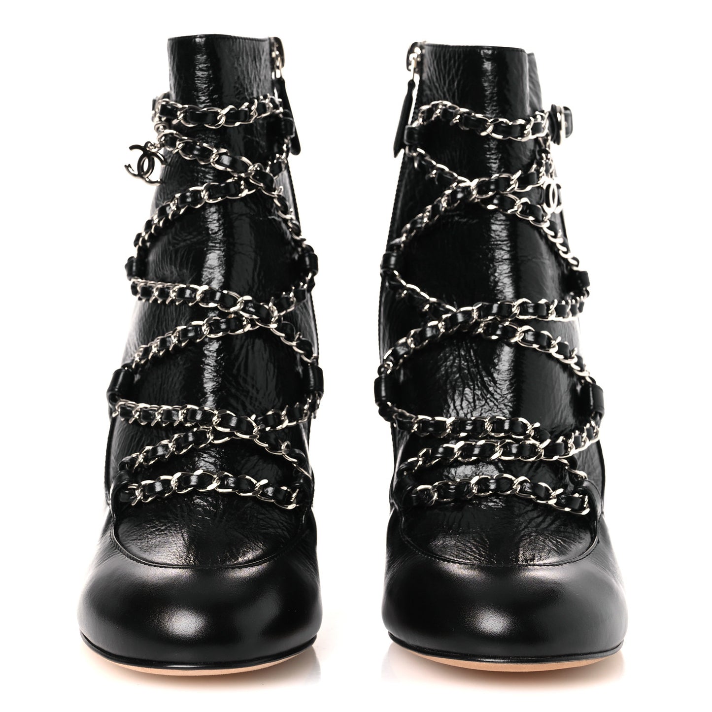 Crackled Calfskin Chain CC Short Boots 38.5 Black
