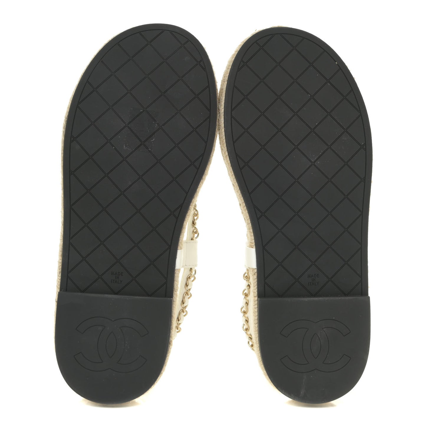Lambskin Chain CC Thong Espadrille Sandals 39 White