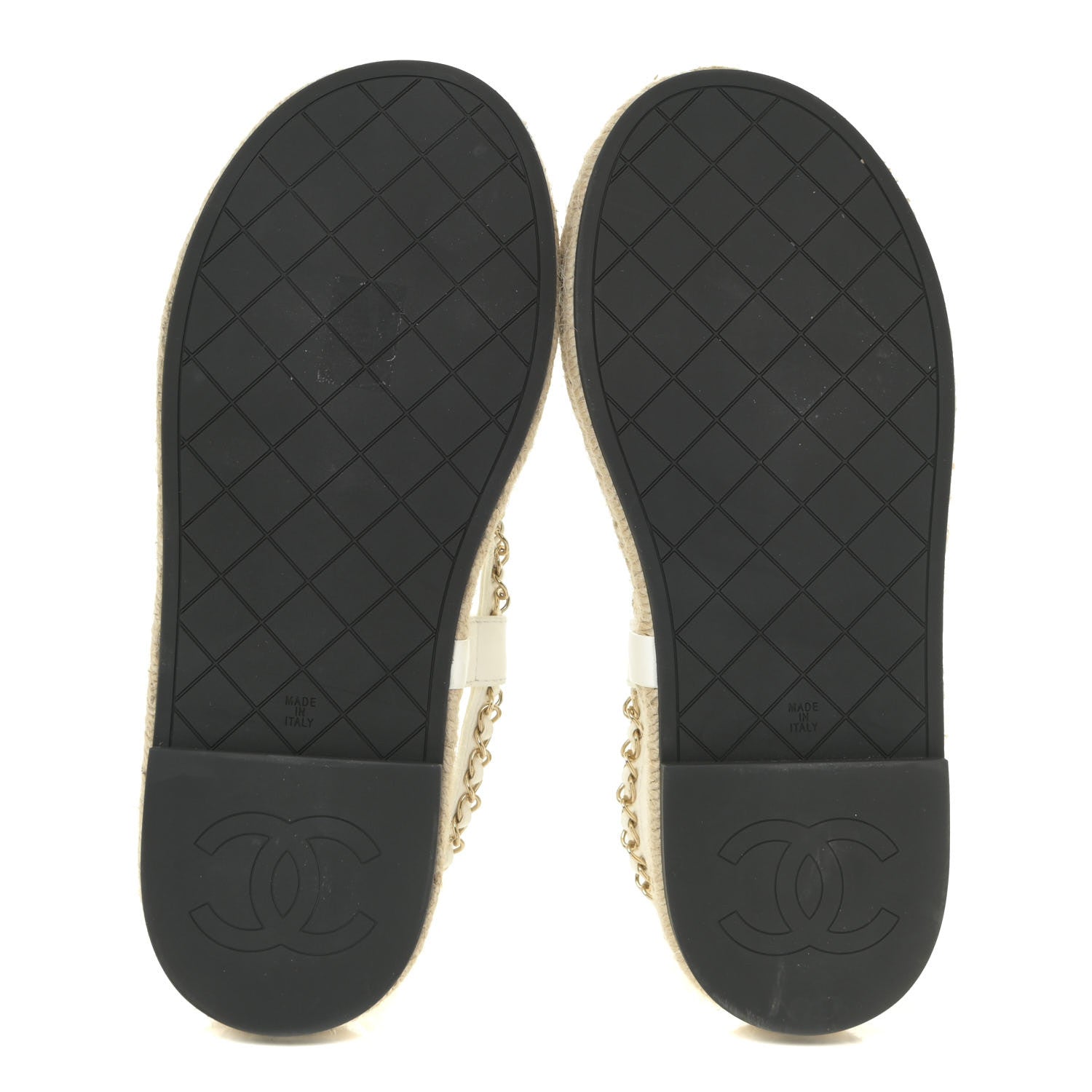 Chanel Lambskin Chain CC Thong Espadrille Sandals 39 White 6 of 12