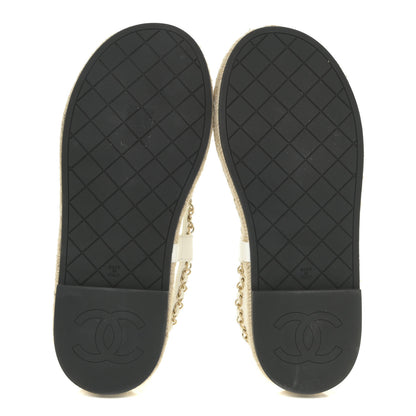 Chanel Lambskin Chain CC Thong Espadrille Sandals 39 White 6 of 12