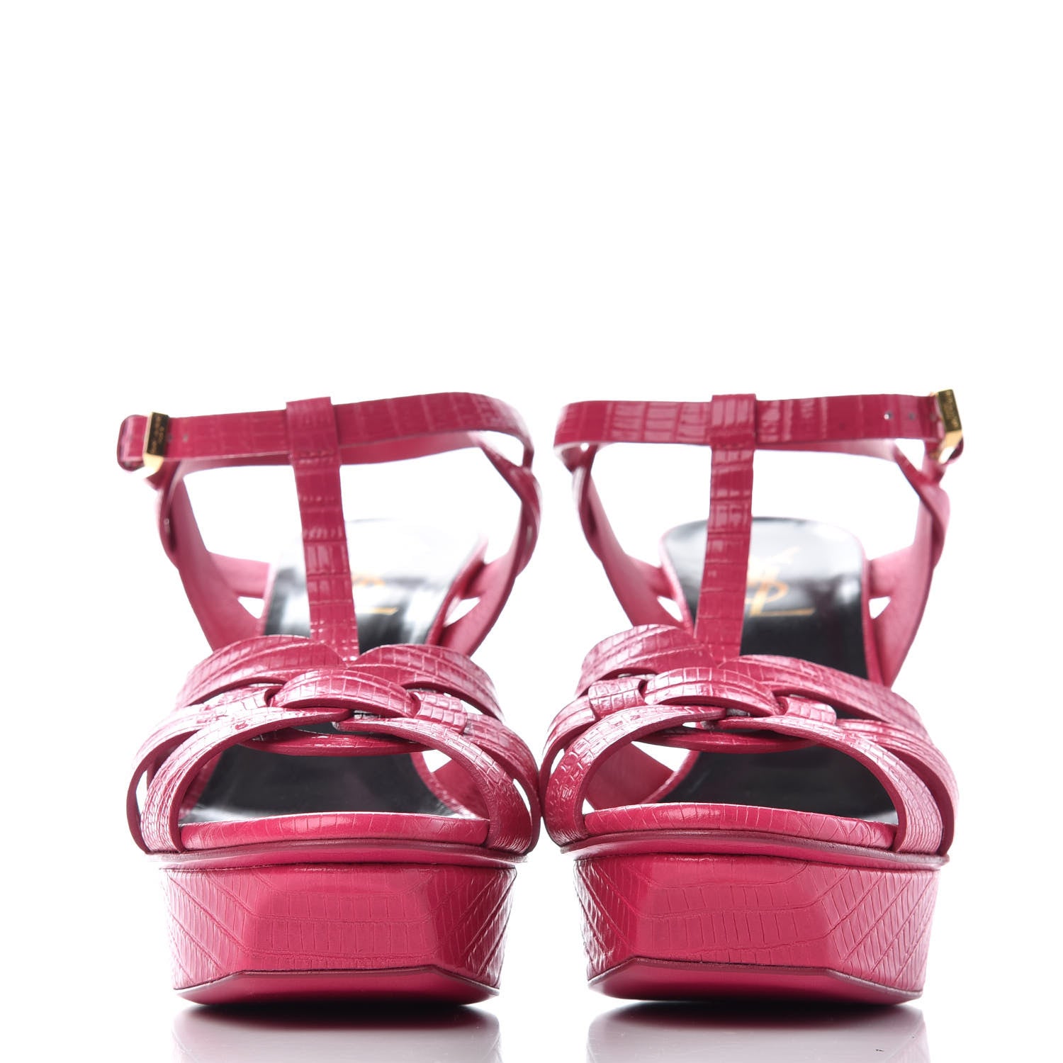 Saint Laurent Calfskin Lizard Embossed Tribute 75 Platform Sandals 37.5 Bubblegum 2 of 10