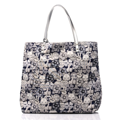Chanel Nylon Cat Emoticon Tote Navy Silver 4 of 12