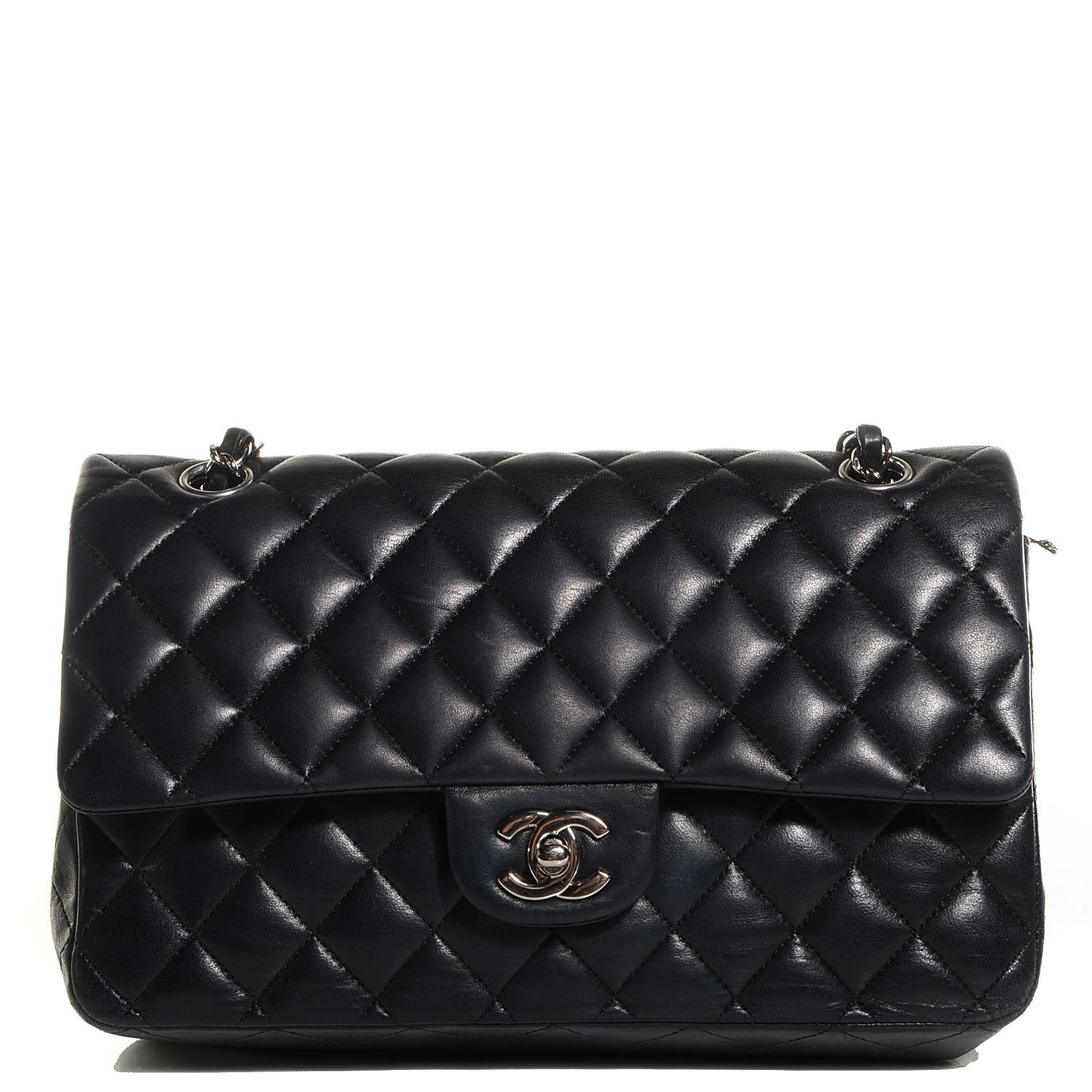 Lambskin Quilted Medium Double Flap Black