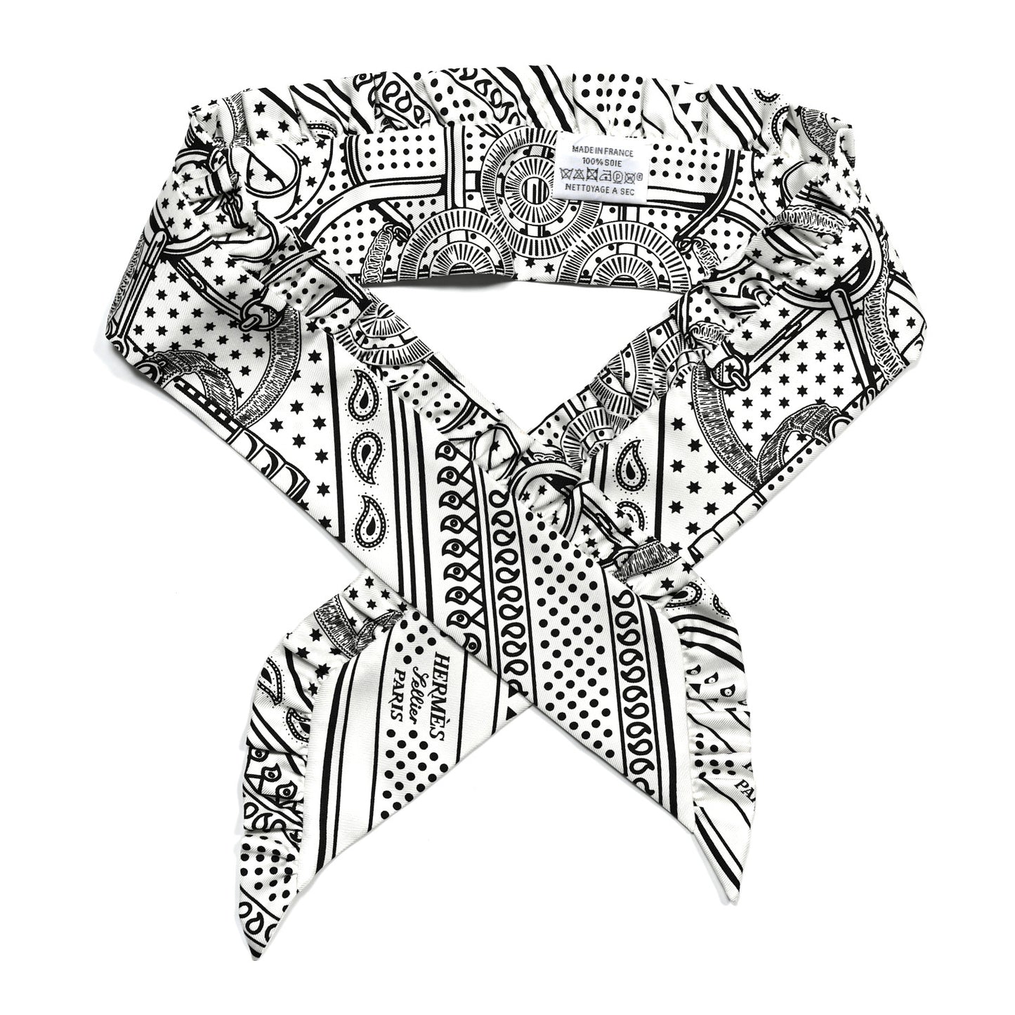 Silk Eperon d'Or Bandana Ruffle Twilly White Black