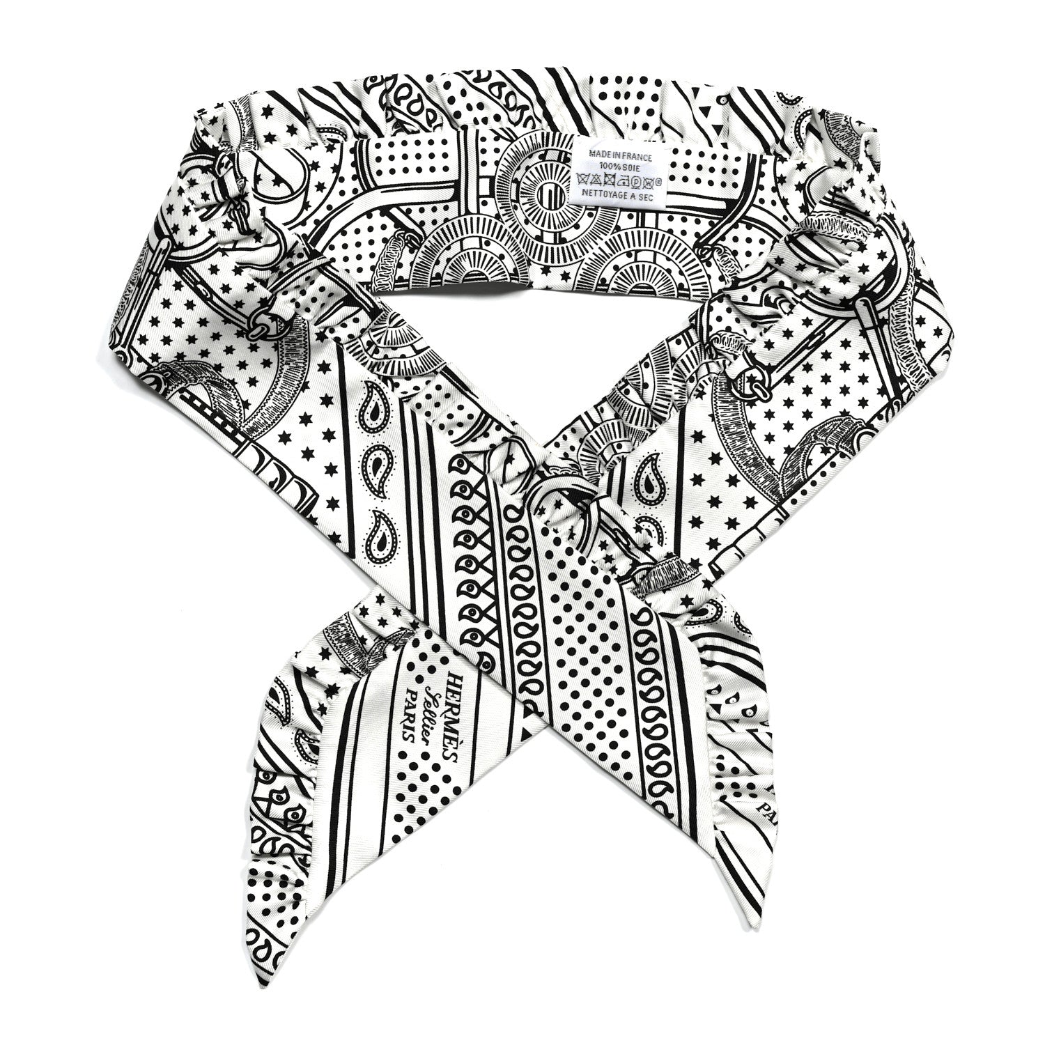 Hermes Silk Eperon d'Or Bandana Ruffle Twilly White Black 1 of 4