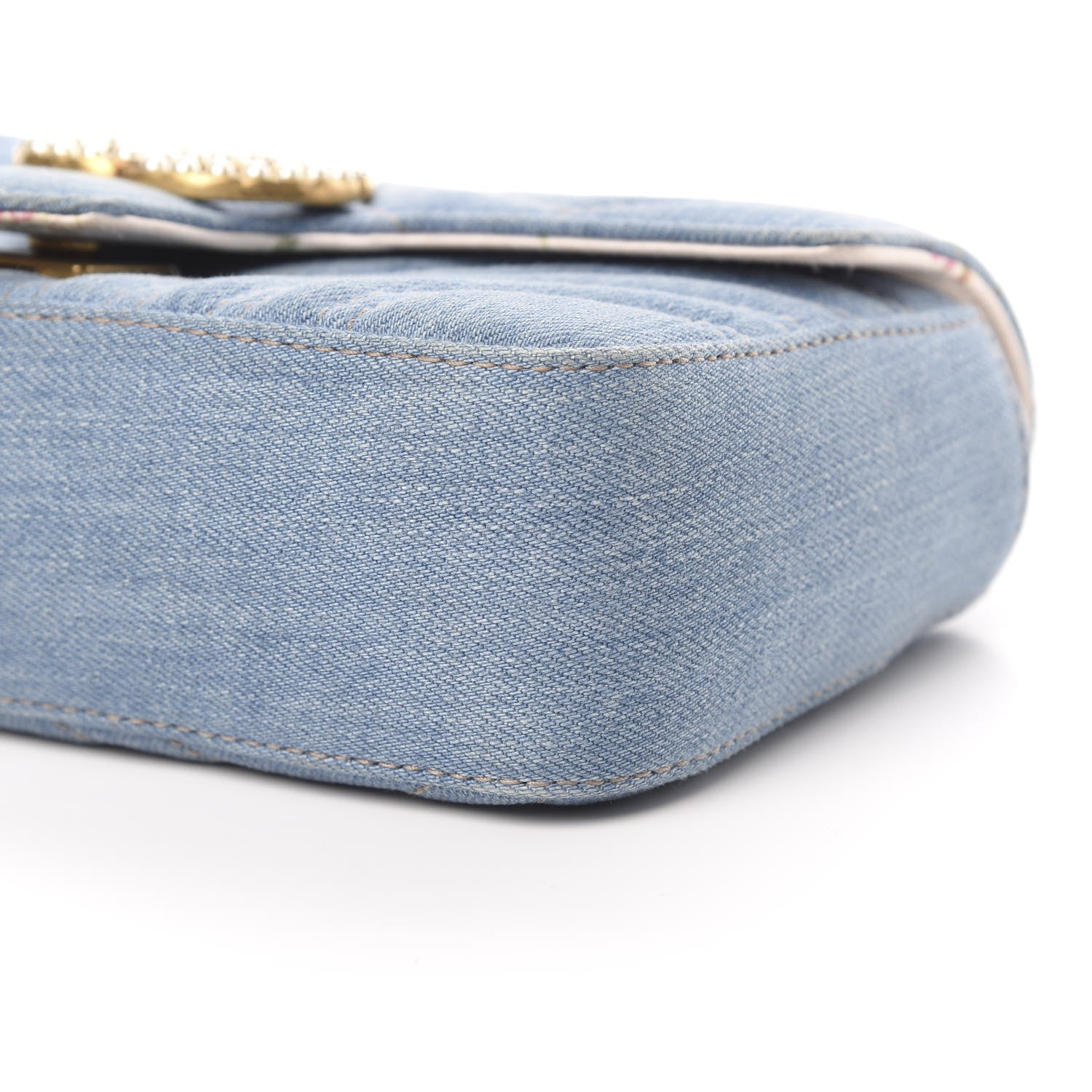Gucci Denim Matelasse Mini Pearly GG Marmont Shoulder Bag Blue 10 of 10