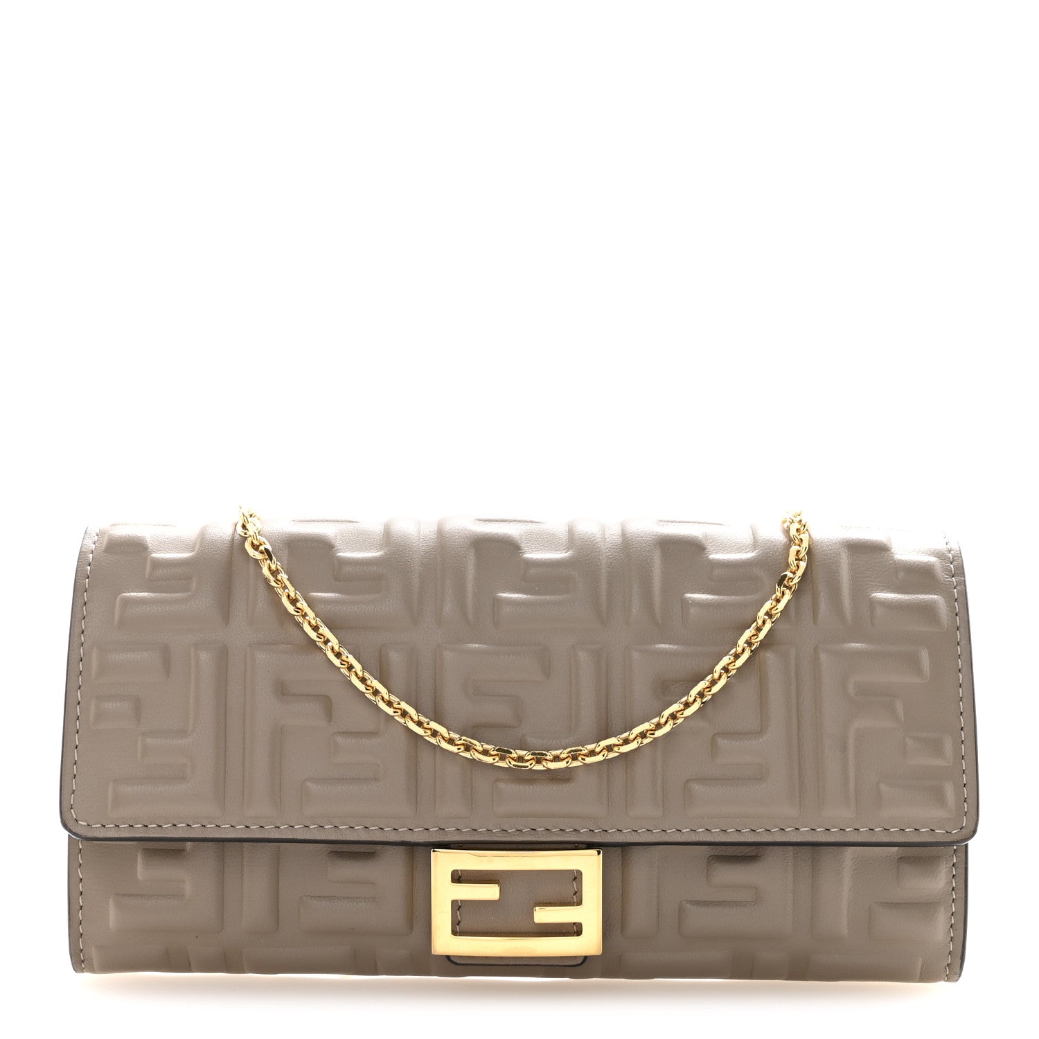 Fendi Nappa Matisse FF Embossed Continental Wallet On Chain Tortora 1 of 12