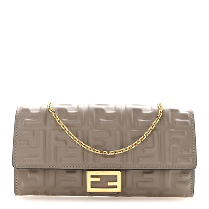Fendi Nappa Matisse FF Embossed Continental Wallet On Chain Tortora 1 of 12