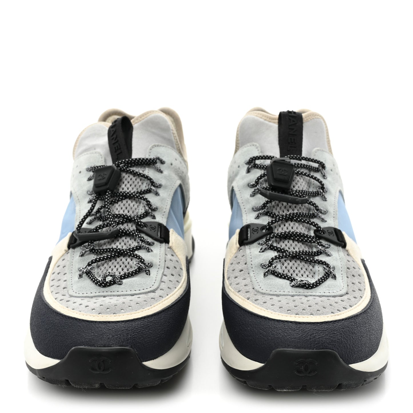 Fabric Suede Calfskin Mesh Womens CC Sneakers 40 Black Blue Ivory