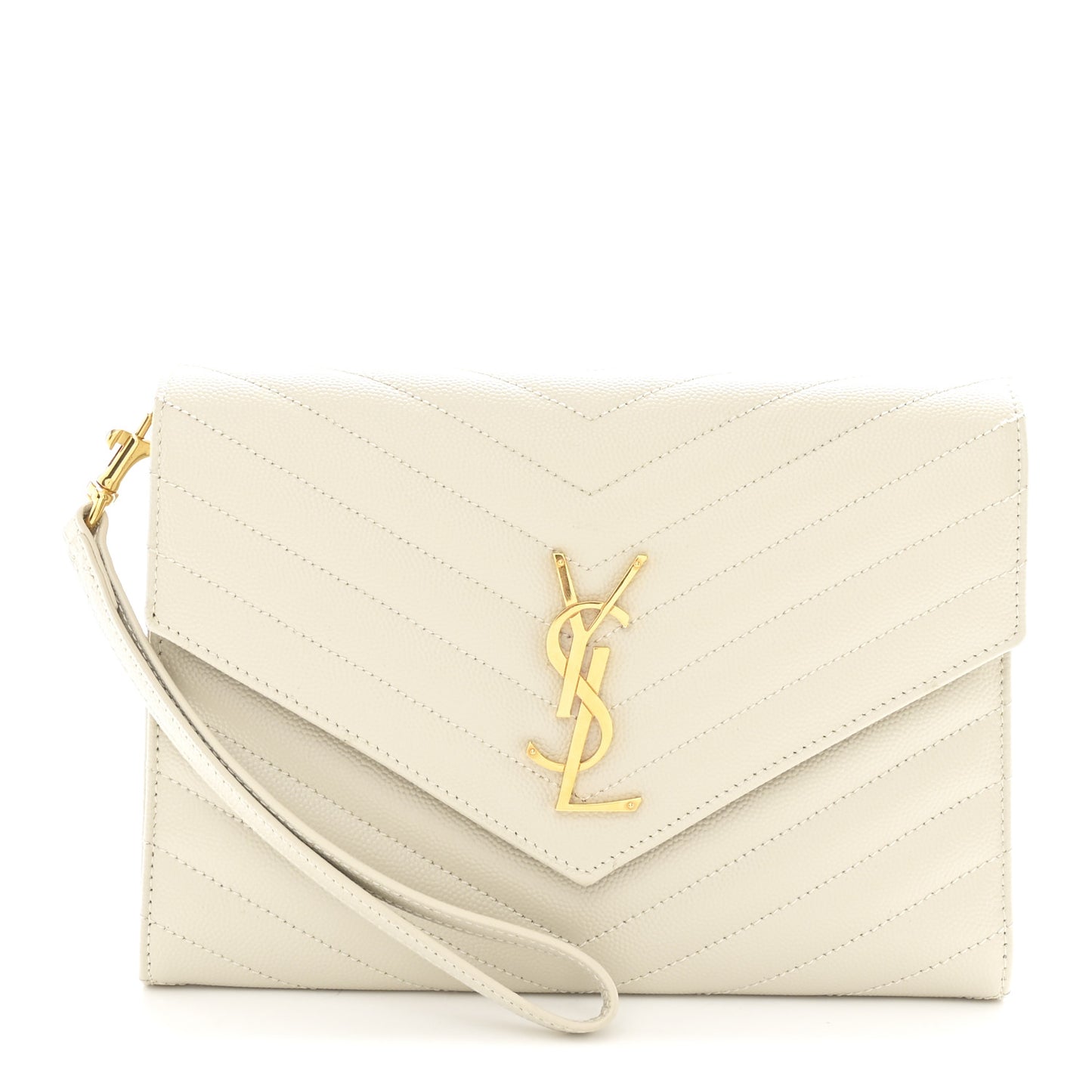 Grain De Poudre Matelasse Chevron Monogram Envelope Clutch Crema Soft