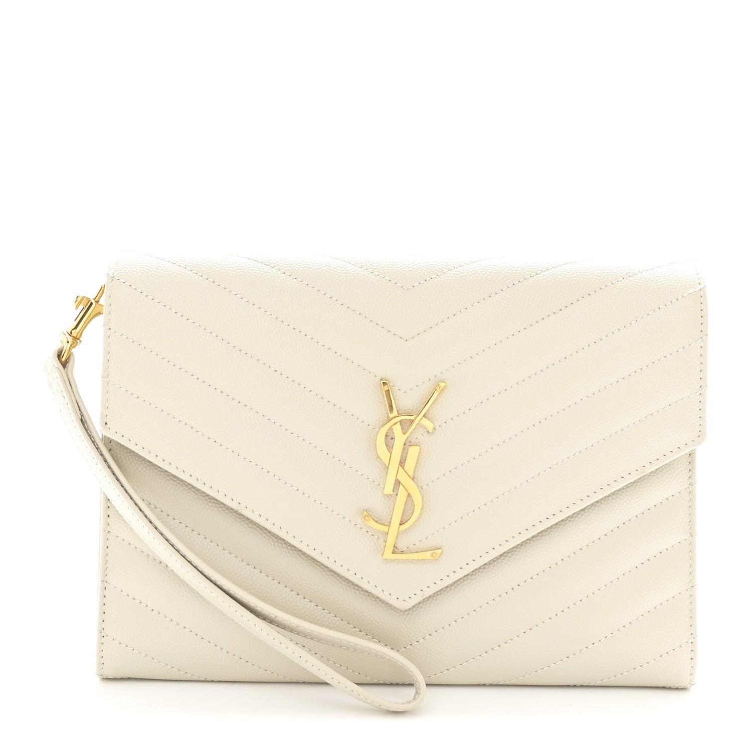 Saint Laurent Grain De Poudre Matelasse Chevron Monogram Envelope Clutch Crema Soft 1 of 8