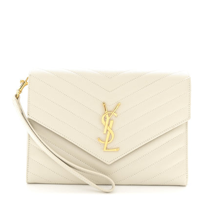 Saint Laurent Grain De Poudre Matelasse Chevron Monogram Envelope Clutch Crema Soft 1 of 8