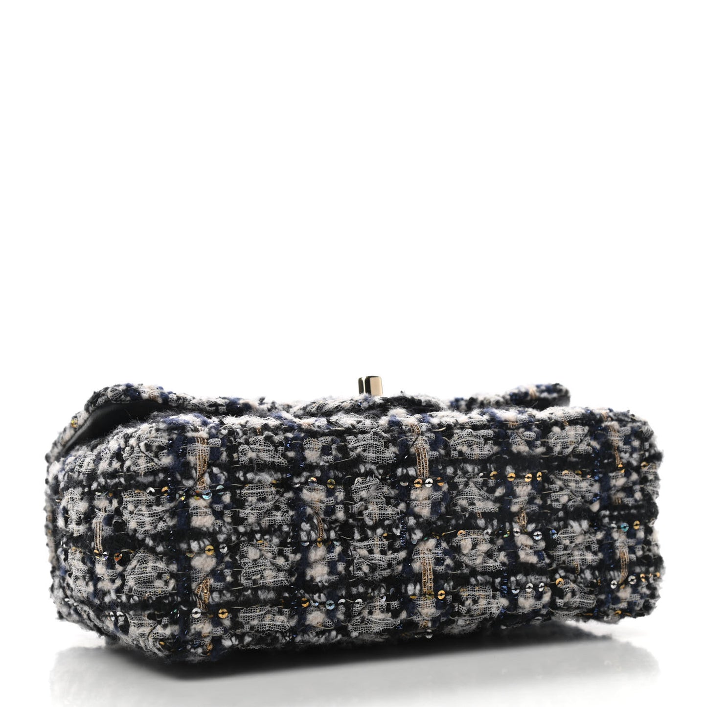 Glittered Tweed Quilted Mini Rectangular Flap Navy Blue
